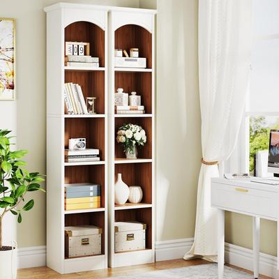 BLUEBELL 5-Tier Tall Narrow Wood Cube Bookshelf Bookcase (Set of 2)