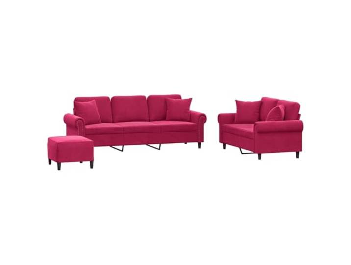 PUGYNBK Sofa-Set aus rotem Samt mit Kissen, 3-teilig Struktur aus Sperrholz und Metall, Sitz gefüllt, Mehrzweck-Fußstütze, Tragkraft 110 kg pro Sitz