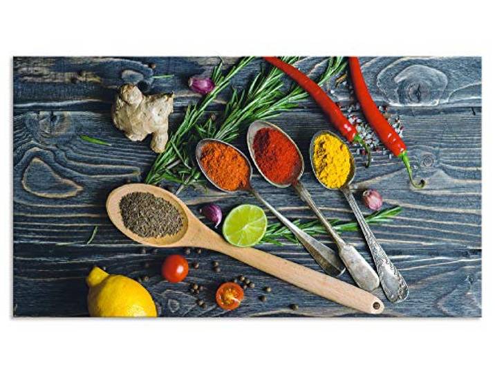 ARTland Spritzschutz Küchenrückwand aus Alu für Küche Herd Spüle 90x50 cm (BxH) mit Motiv Essen Lebensmittel Gewürze Kräuter Chili Chilischote H9KD
