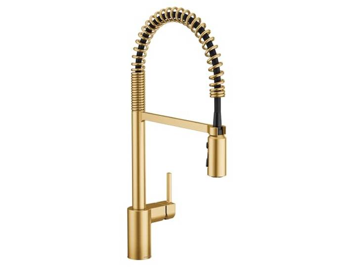 Moen 5923BG Ausrichten Ein Griff Vorspülen Frühling Pulldown Küchenarmatur mit Power Boost, Gebürstetes Gold
