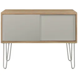 Bisley MultiRange Sideboard in Nussbaum-Lichtgrau - Büroschrank mit Schiebetüren 100cm breit, Retro-Design Kommode aus Holz & Metall, Schrank für