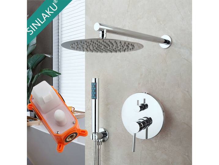 KEMAIDI robinet de salle de bain-douche chromé, robinet de douche mural, ensemble de douche à pluie ronde, robinet mitigeur, Valve de boîte intégrée