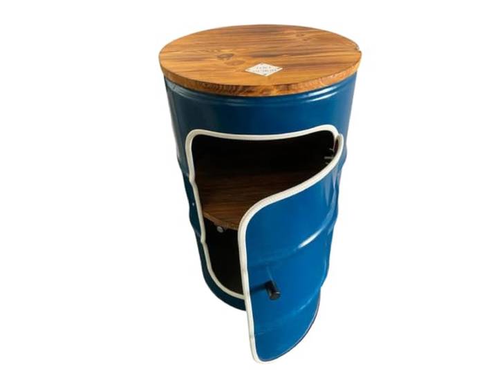 Loftdesign Möbel, Fassmoebel Benne Standard mit Tür, Schrank, Couchtisch, Regal, Holz, Metallfass (Schwarz)