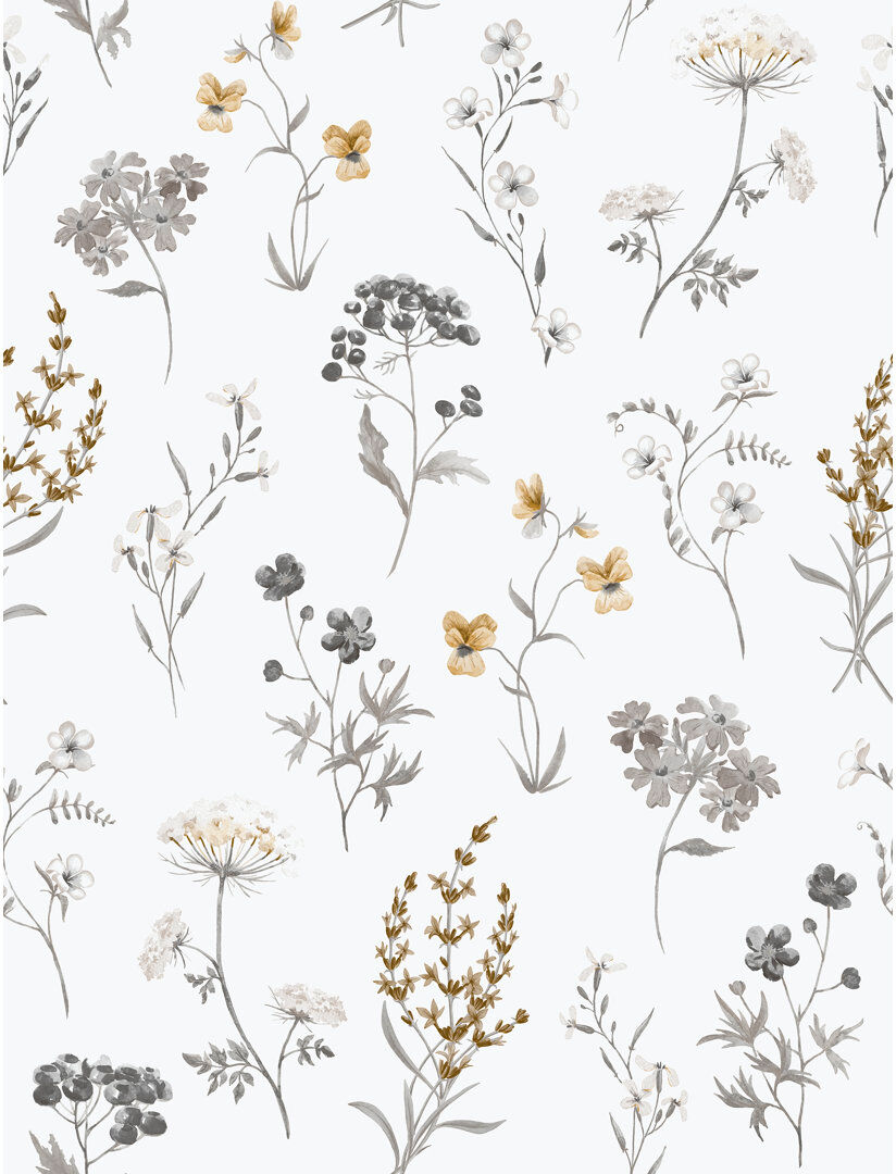 Brambly Cottage Laughlin Botanical Floral Mix 10.05M X 53Cm Matte Wallpaper Roll Silver/Grey 1,005cm L