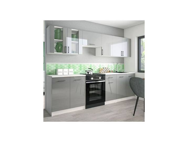 Armoire de Cuisine Leco SZ 260 cm Gris Brillant - Sans Plan de Travail