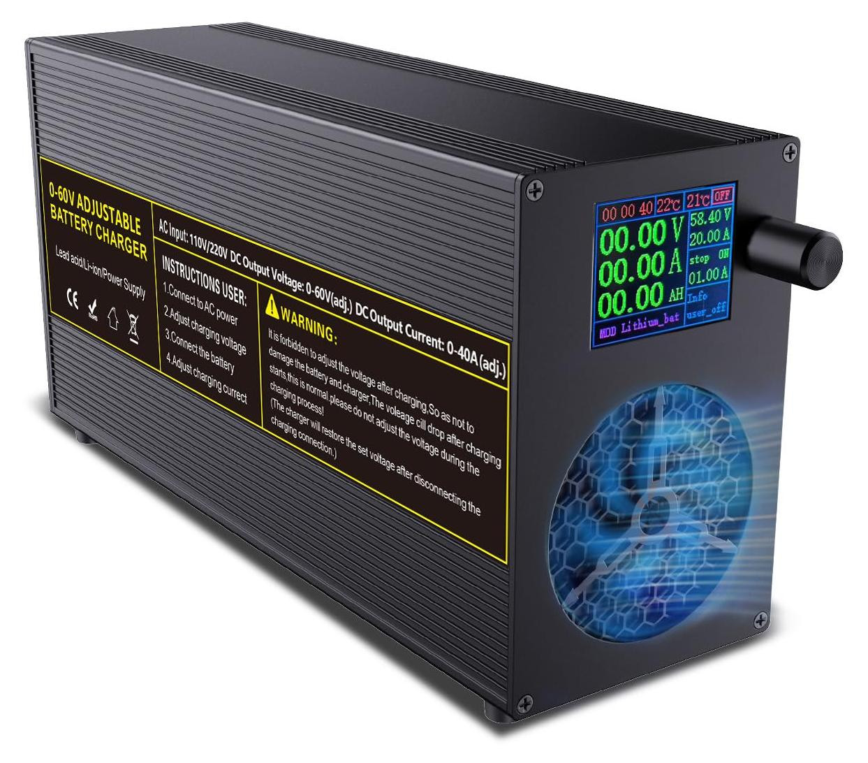 Selius Universele Acculader - 60 V 20 A Instelbaar - Zwart