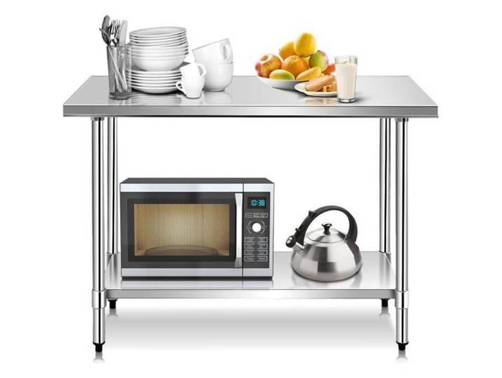 COSTWAY Table de Travail Cuisine en Acier Inoxydable avec 2 Etagère 122x61x90CM Plan de Travail Charge 150KG Argent Hauteur Réglable