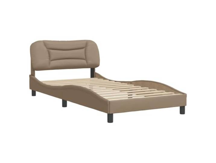 KTHLBRH Bettgestell Hvar Cappuccino 100 x 200 cm Kunstleder Mit gepolstertem Kopfteil, Latten aus Sperrholz, gewelltes Design, leicht zu reinigen