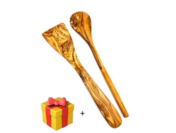 Kochlöffel OLIVENHOLZ-ERLEBEN 2tlg. Kochlöffel-Set (Kochlöffel rund, Pfannenwender ohne Löcher) , braun, L: 30cm, Massivholz, Kochlöffel, Kochlöffel, Kochbesteck aus Olivenholz ist hitzebeständig und schonend zu Pfannen