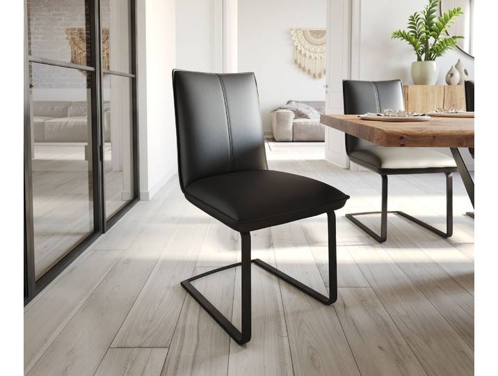 Freischwinger Lelio-Flex Echt-Leder Schwarz Freischwinger flach Schwarz Taschenfederkern, Esszimmerstühle