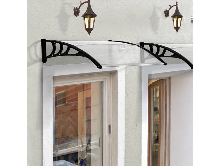 Outsunny Marquise de porte 75 x 100 cm Auvent en pente en polycarbonate Blanc