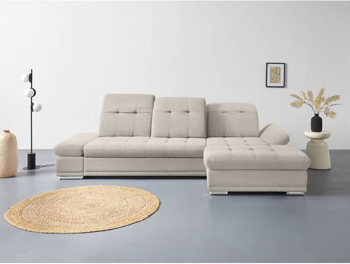 Ecksofa, Polyester, Beige 302×190 cm, Mit Bettfunktion & Bettkasten, Cotta