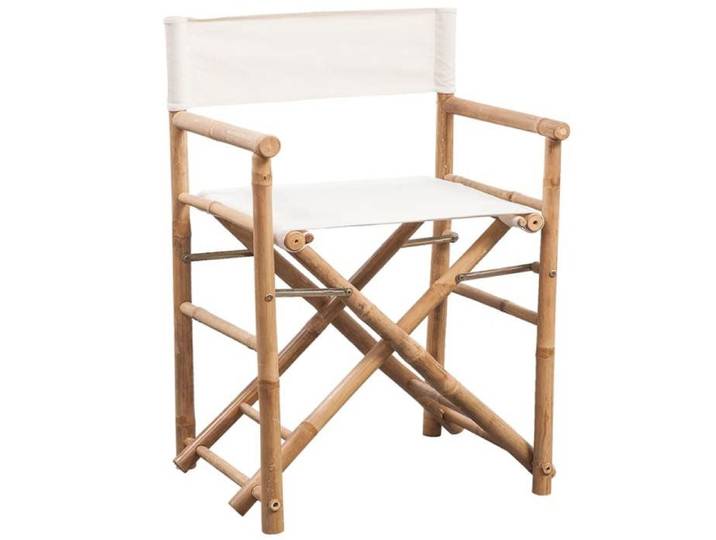 Chaise pliable en bambou - vidaxl - Lot de 2 - 58x48x89 cm - Toile blanche - Pliable - Naturel - Extérieur et intérieur