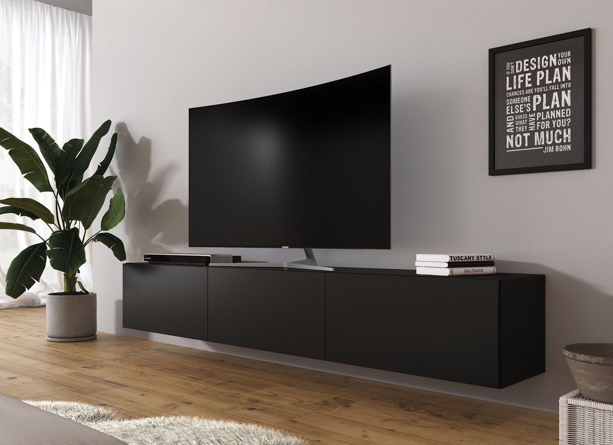 Meubella Bonzo TV-meubel - Mat Zwart - Breedte: 180 cm