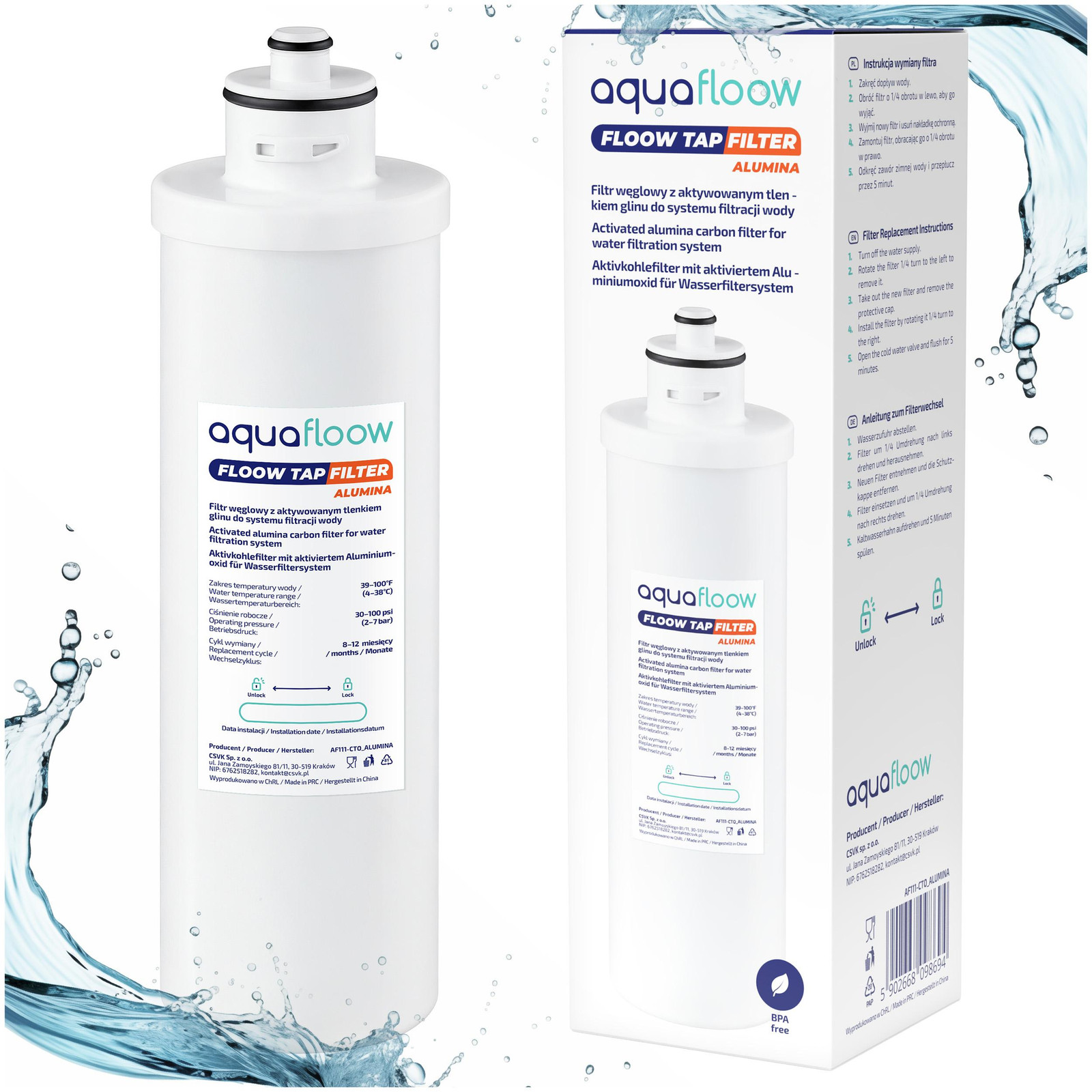 Aquafloow Actieve Aluminium Waterfilter AF111-CTO_ALUMINA Actiefkoolfilter voor het verminderen van fluoride, arsenicum en chloor