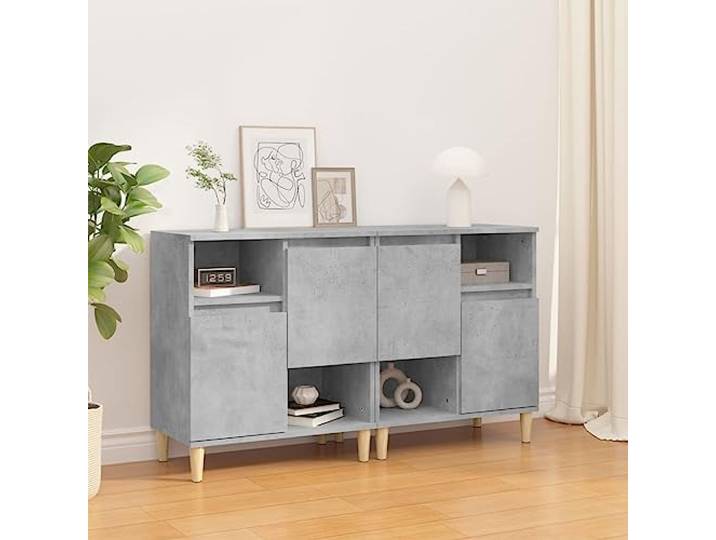 Elegantes Sideboard mit klassischem Design aus Holzwerkstoff, 2 STK. in Betongrau 60x35x70 cm mit Türen und Fächern zur Aufbewahrung von Multimedia Geräten, inklusive