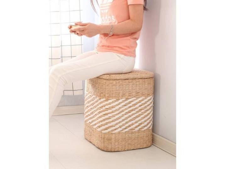 Tabouret de rangement en rotin, tabouret à langer multifonctionnel pour la maison, petite boîte de porte, imitation d'herbe, peut s'asseoir, meubles de chaise