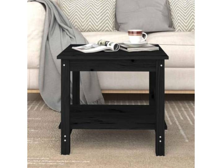 HEFZGDB Massivholz Couchtisch Kiefer Schwarz 50x50x45 cm mit 2-Etagen-Design und offener Ablage, Stabiler Wohnzimmertisch aus rustikalem Kiefernholz für Dekoration und Aufbewahrung,