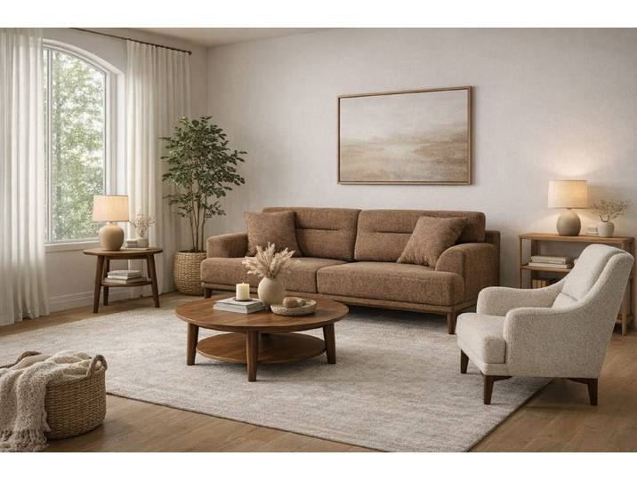 JVmoebel Polstergarnitur Wohnzimmer Möbel Moderner Stil Braun Holzgestell Entspannend Elegant, (2-tlg), Made in Europa