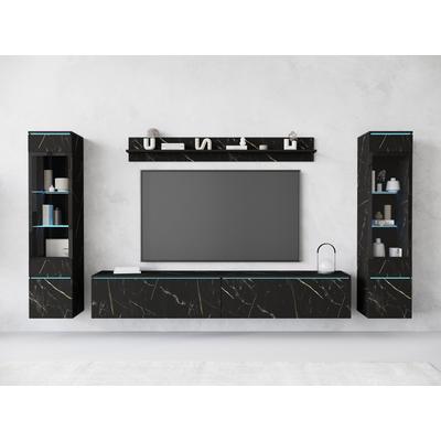 Wohnwand HOME AFFAIRE "VERA II", schwarz (san sebastian), B:260cm H:130cm T:33cm, Kastenmöbel-Sets, Wohnwand, Vitrine mit Verglasung, stehend und hängend, inklusive Beleuchtung, Topseller