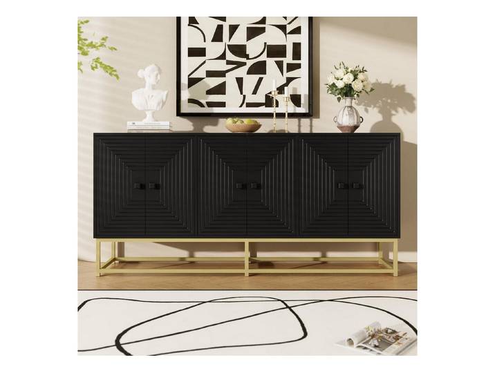 LuxusKollektion Sideboard Sideboard 3 Doppeltüren Schwarz 160cm (1 St)