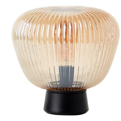 BRILLIANT Tischleuchte "Kaizen", schwarz (amber, bernstein, schwarz matt), 1, Ø 25cm H: 24cm, 1 Stk., Leuchten, Riffelglas, 25 x 25 cm, E27, Amber-Bernsteinfarben, Tischleuchte