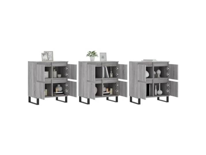KTHLBRH Sideboards 3 Stück Grau Sonoma Holz mehrschichtig 180 x 35 x 70 cm, großer Stauraum, Ausstellungsfläche, kippsicher