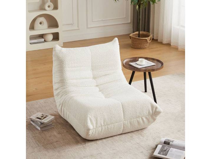 Canapé rembourré Chenille Caterpillar Chaise de salon au niveau du sol Chambres à coucher Beige Chaise décorative sans bras