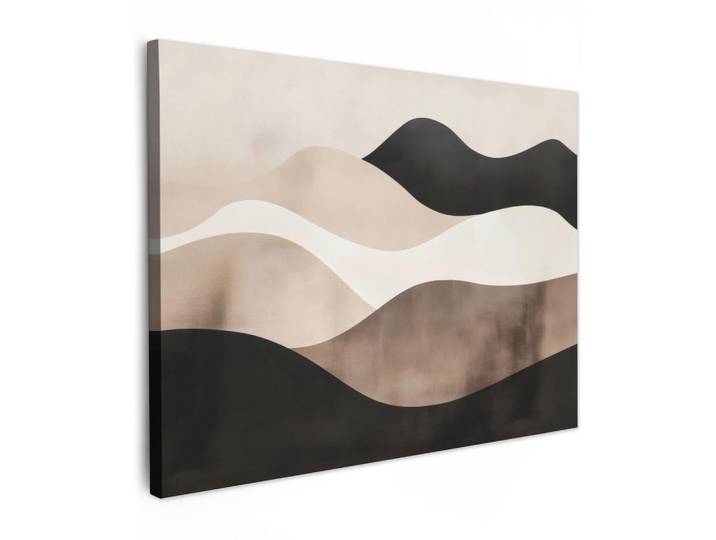 MuchoWow Leinwandbild - Abstrakt - Landschaft - Wellen - Cremefarben - 80x60 - Malerei, Cappuccino, Textil, Kiefer, Rechteckig, 80x60 cm, gerahmt, Bilder & Rahmen, Bilder, Wandbilder