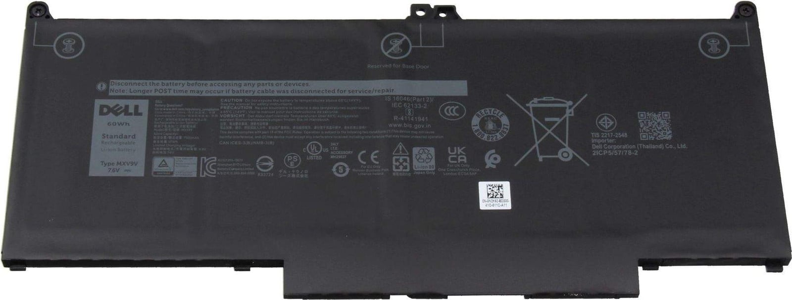Dell CR8V9 Lithium-ion Accu, 7500 mAh, 60 Wh, 7,6 V, Zwart