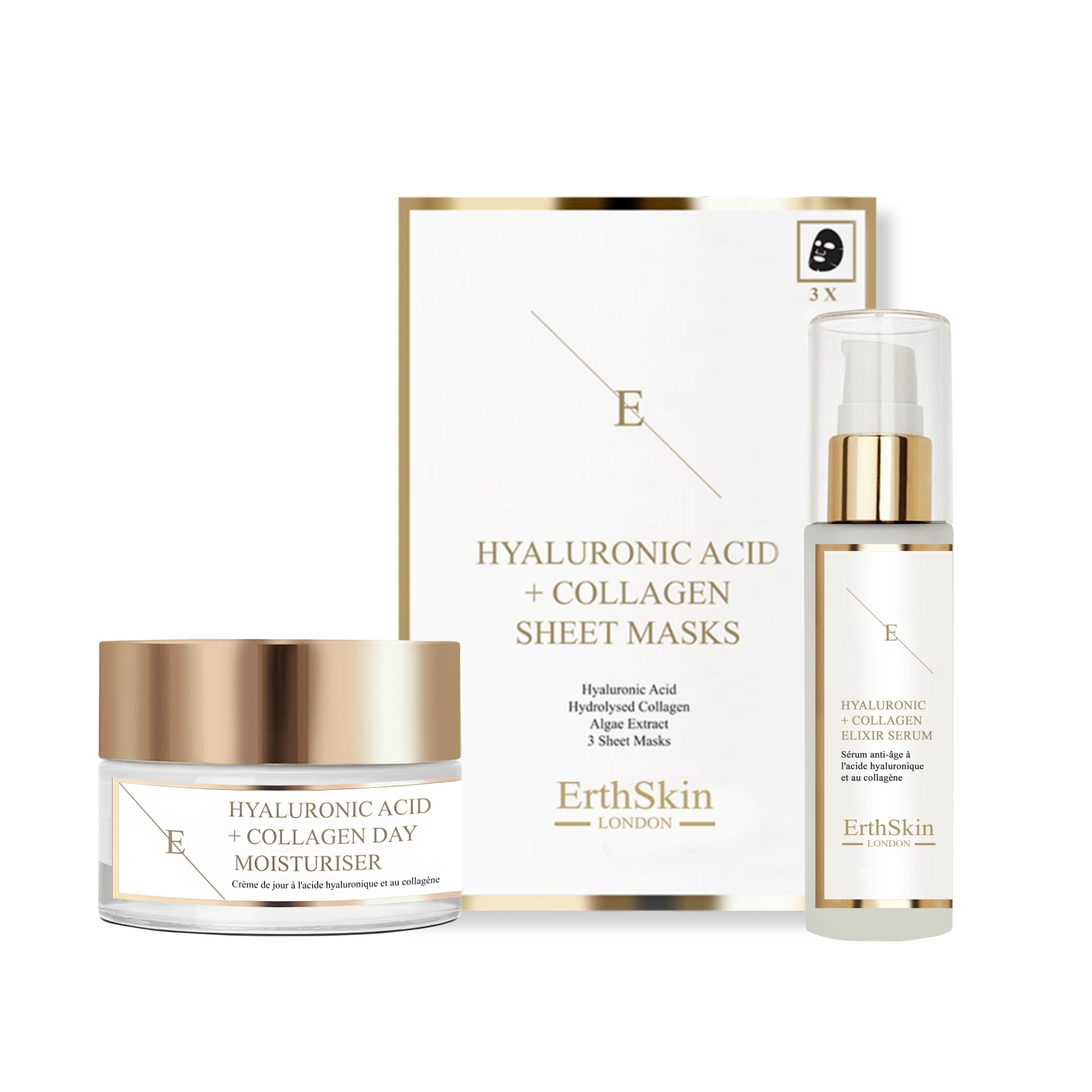 Hyaluronsäure & Kollagen Tagescreme 50ml + Hyaluronsäure & Kollagen Serum - 60ml + Hyaluronsäure & Kollagen Maske - 3 Stück