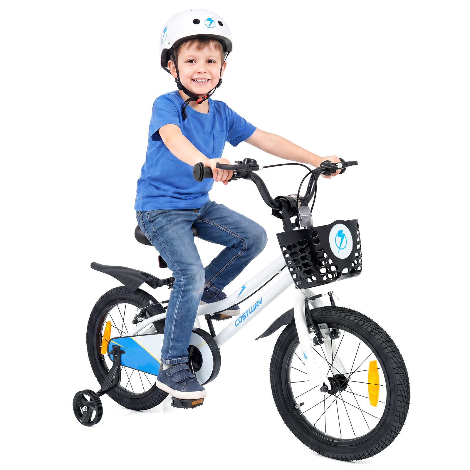 Costway Kinderfiets 16 inch met verstelbaar zadel en stuur en zijwielen, Wit
