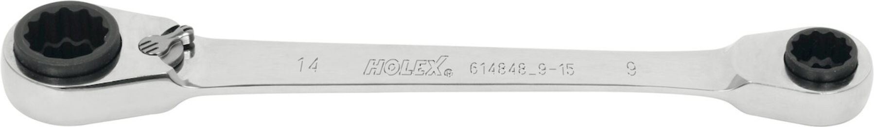 HOLEX SW9-15 Vierfach-Ratschen-Ringschlüssel 4 in 1 aus Chrom-Vanadium-Stahl mattverchromt mit vier Schlüsselweiten und Umschaltmechanismus für Schrauben/Muttern, 614848 9-15)