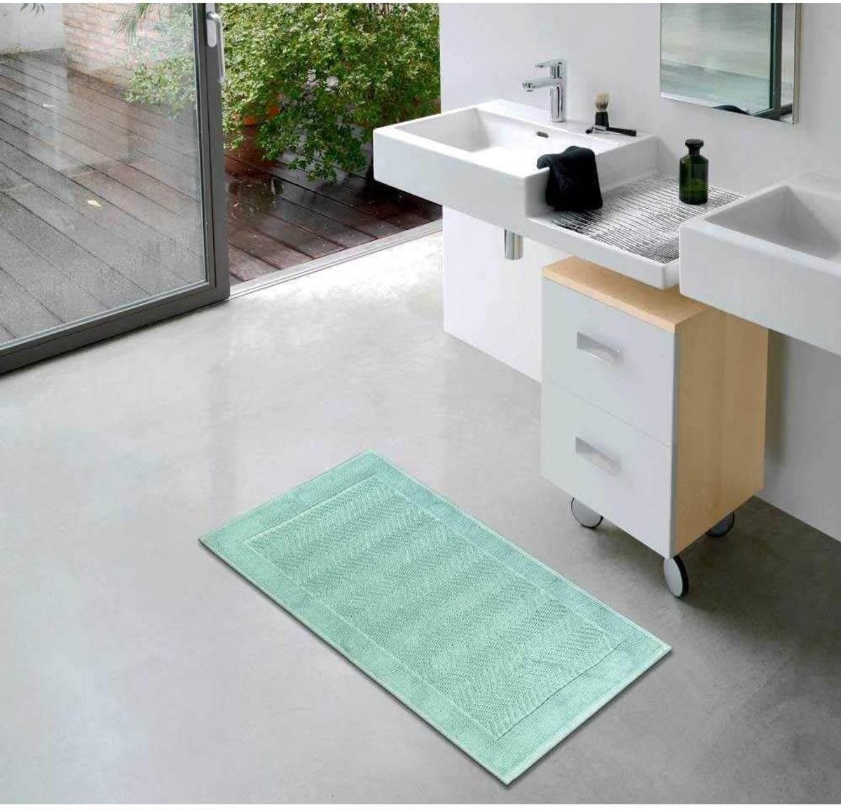 Turquoise Badmat van Katoen - Zachte en Absorberende Vloermat voor de Badkamer - 60 x 100 cm