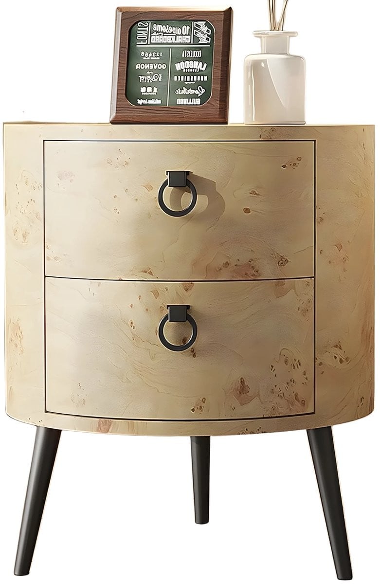 Happiq Ronde Bijzettafel met laden en houten accent en metalen poten - Geel