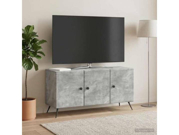 GKMBCVDFR TV-Schrank Betongrau 99 x 34,5 x 50 cm Holzwerkstoff mit Stauraum Kabelmanagement, offene Fächer, moderne Optik, stabile Bauweise, einfache Montage