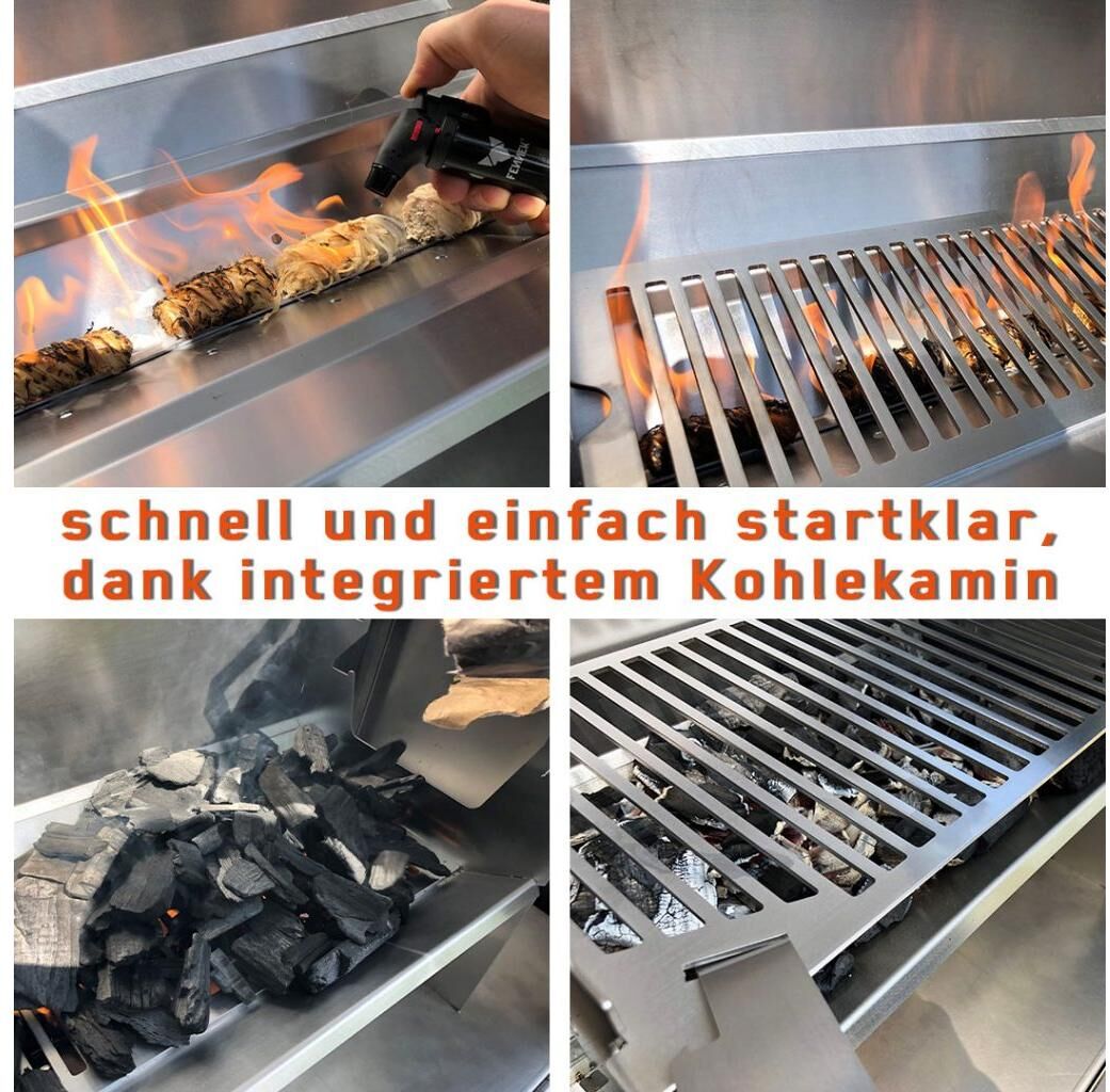 Holzkohlegrill FENNEK GRILL "FENNEK Grill 2.0", silber (silberfarben), B:39,3cm H:31,3cm T:25,6cm, Grills, Holzkohlegrill silberfarben B/H/T: 39,3cm x 25,6cm