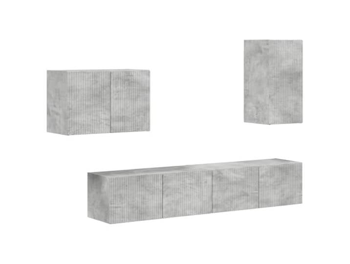 RJPLMFV TV-Schrank, 4-teilig, Grau, Beton, Holz, Ingenieurskunst Drehtüren 90°, geräumige Aufbewahrung, Wanddesign, einfache Reinigung