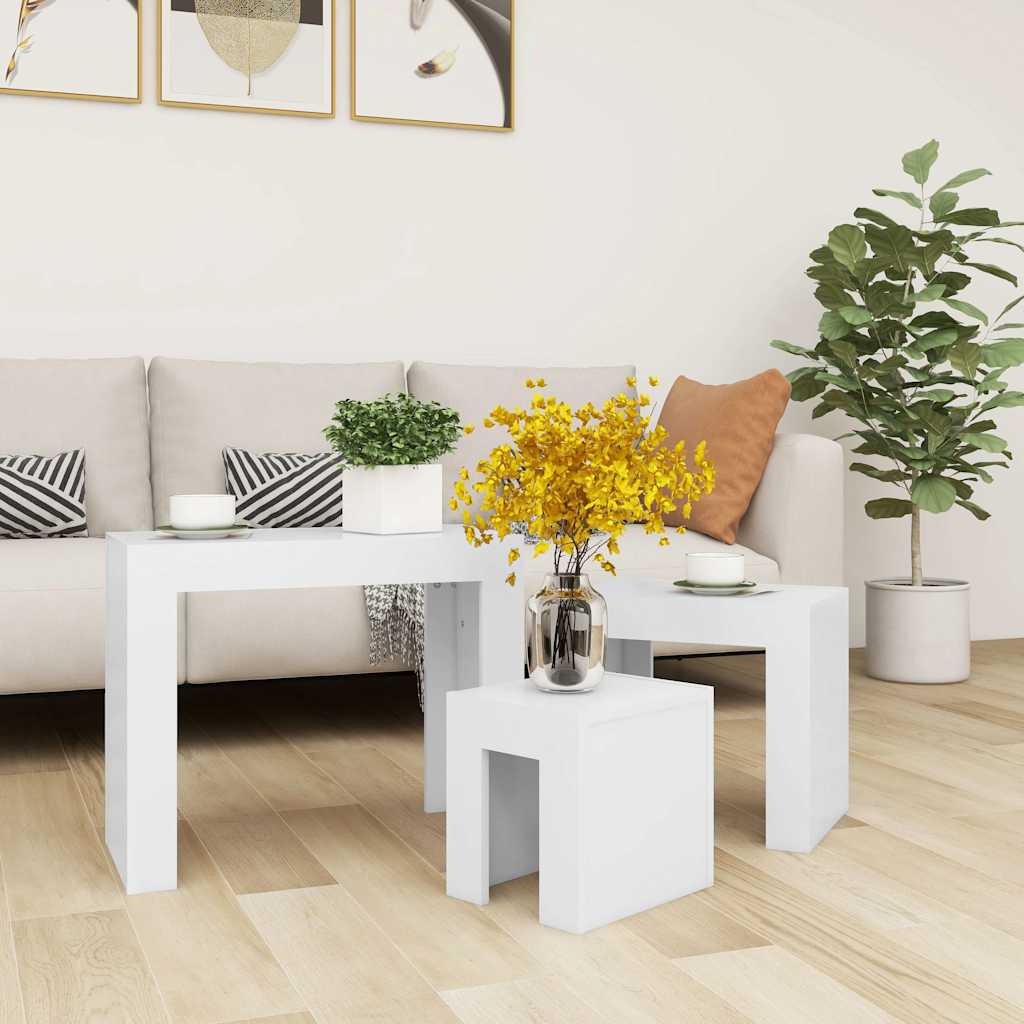 vidaXL Tables basses gigognes 3 pcs Blanc Bois d’ingénierie