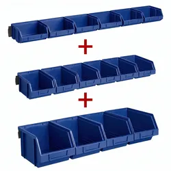 Wandschienen mit Sichtlagerkästen, Größenmix - 2+1 GRATIS, blau