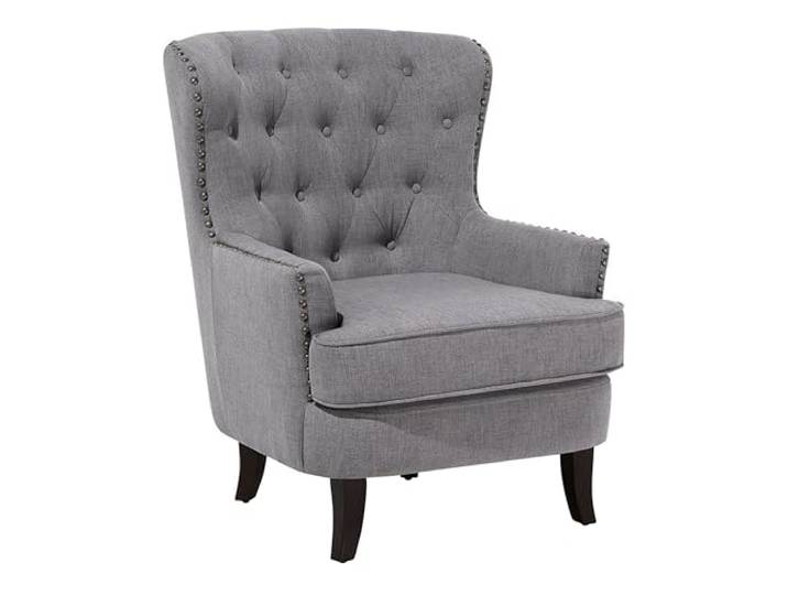 Beliani Retro Sessel Stoffbezug grau mit Nieten Knopfheftung Chesterfield-Stil Viborg II