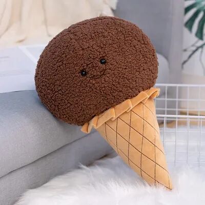 Tiny Tots Teens Trends Kawaii Ice Cream Plush Toy, Cute Stuffed Food Pillow Cushion, Kids Birthday Room Decor Gift brown