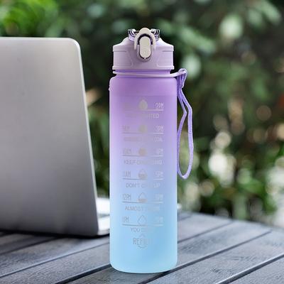 Cozy Casa Charm Gradient Rainbow Frosted Sports Water Bottle Leakproof Motivational Fitness Mug purple