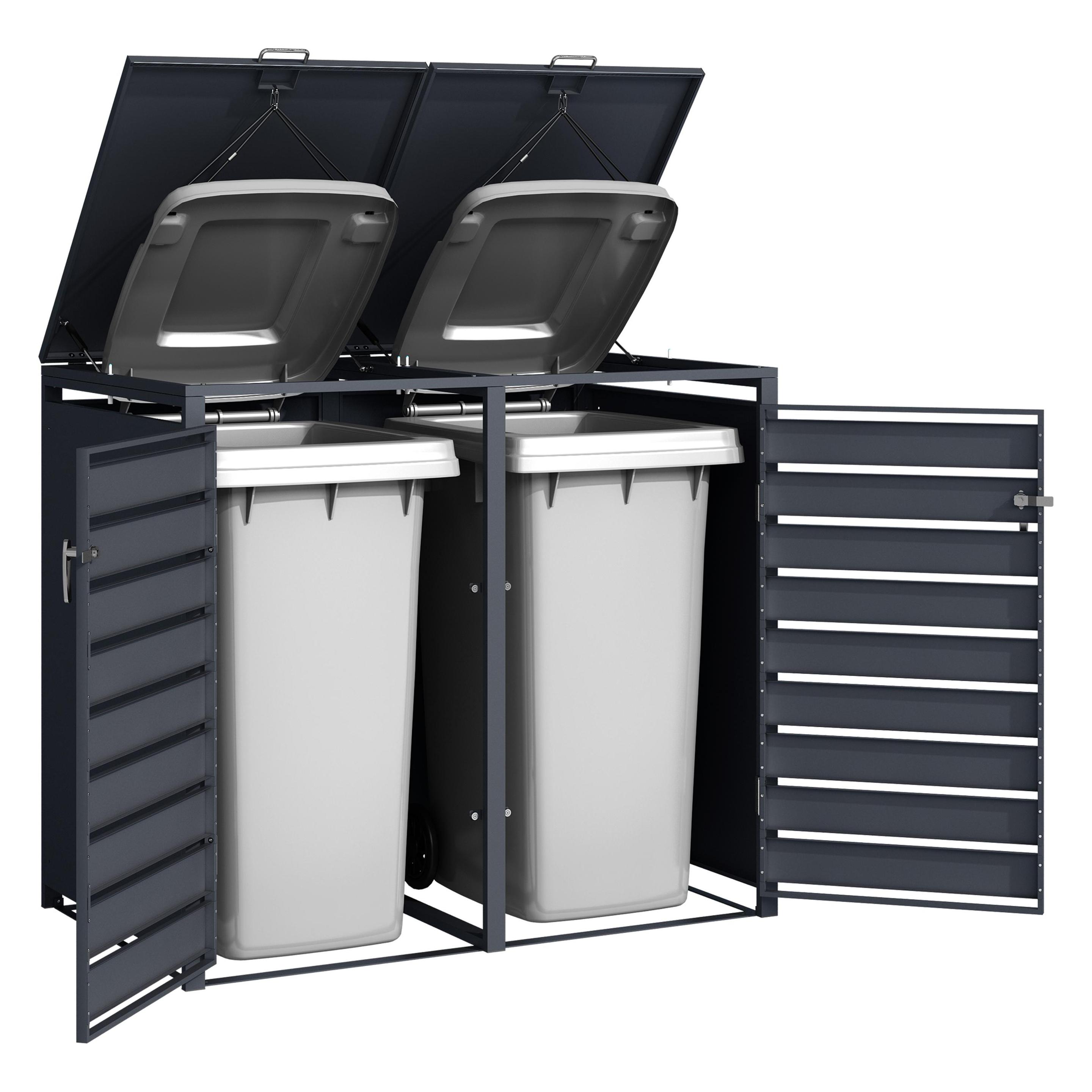Axi Lucas Mülltonnenbox Metall Anthrazit/Holzoptik 2x 240L (45575439)