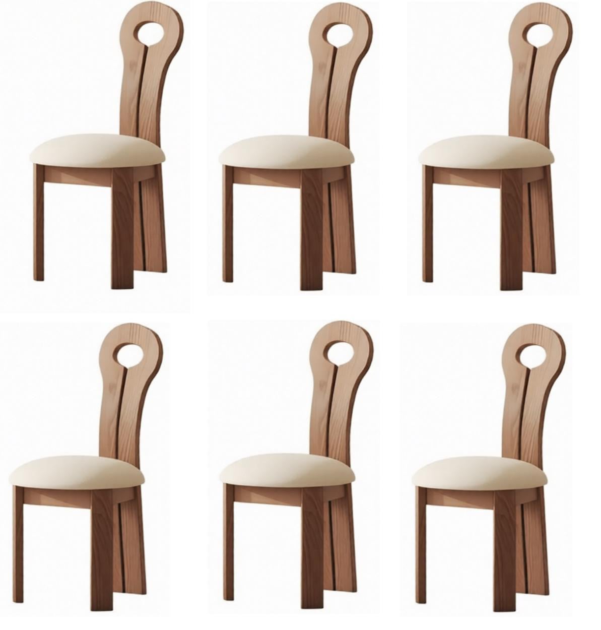 JVmoebel Set van 6 Moderne Houten Eetkamerstoelen met Textiel