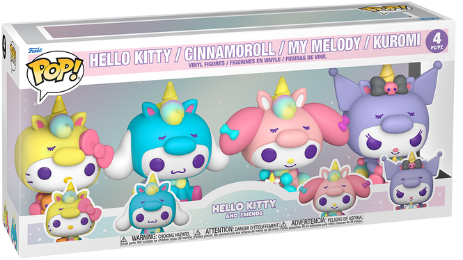Funko Pop! Sanrio Hello Kitty ; Friends Unicorn Outfit Vinyl Figure 4-Pack, 4 Collectible Figures, 9.1 cm Tall, Funko
