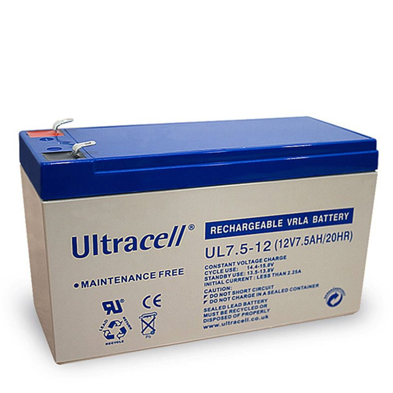 Ultracell UL7,5-12 loodaccu 12V 7,5 Ah met 4,8 mm contacten