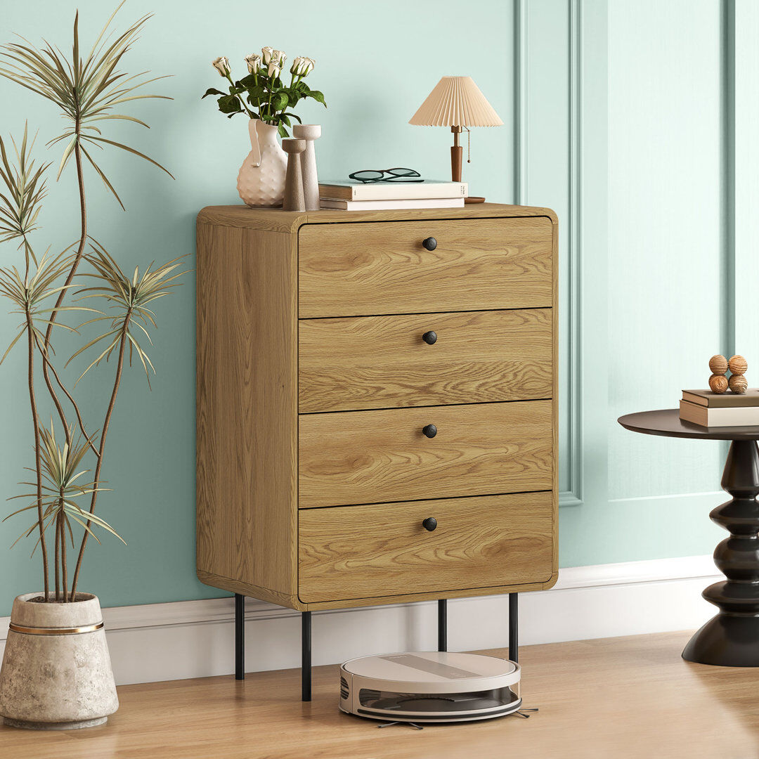 17 Stories HOMCOM Chest of Drawers with 4 Drawers, Modern Dresser for Bedroom, Oak Oak 91.5cm H X 60cm W X 39cm D