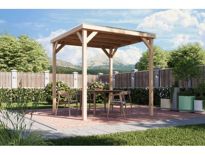 Holzpavillon KARIBU Pergola Quadratus , braun (naturbelassen), B/H/T: 231cm x 243cm x 231cm, Pavillons, Holzpavillon, verschiedene Größen
