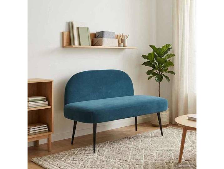 Banc rembourré(rectangulaire）- Maximum 110 kg par siège - Banc banquette avec dossier Bleu 110x60x76 cm Velours lil76a